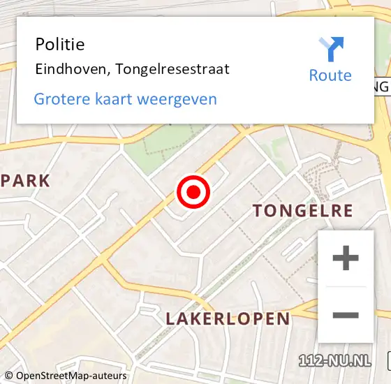 Locatie op kaart van de 112 melding: Politie Eindhoven, Tongelresestraat op 2 juli 2022 11:11