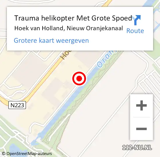 Locatie op kaart van de 112 melding: Trauma helikopter Met Grote Spoed Naar Hoek van Holland, Nieuw Oranjekanaal op 2 juli 2022 11:16