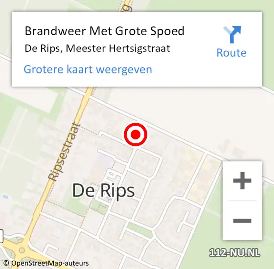 Locatie op kaart van de 112 melding: Brandweer Met Grote Spoed Naar De Rips, Meester Hertsigstraat op 2 juli 2022 11:23