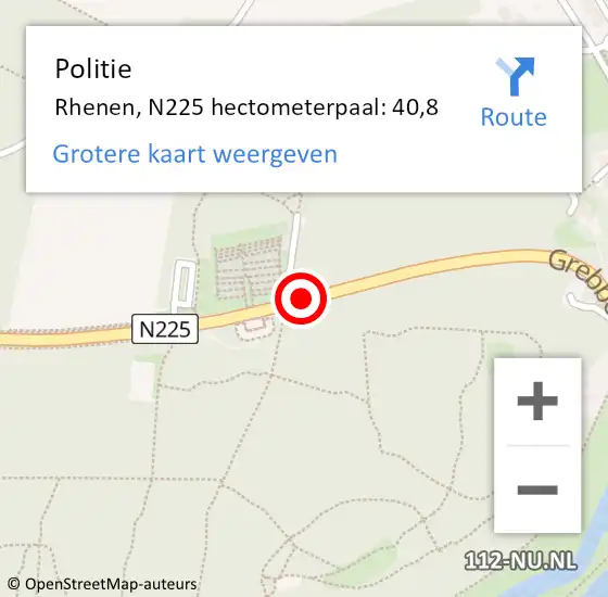 Locatie op kaart van de 112 melding: Politie Rhenen, N225 hectometerpaal: 40,8 op 2 juli 2022 11:25