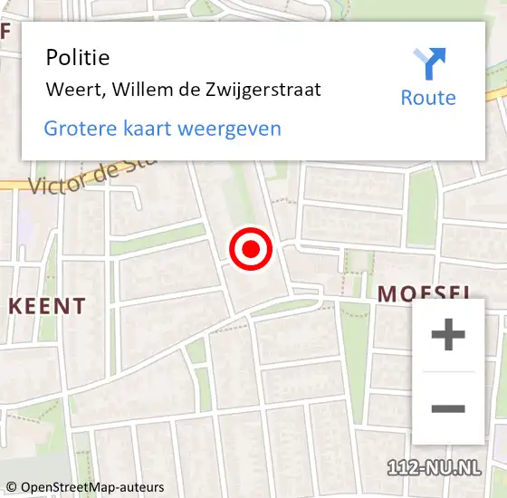 Locatie op kaart van de 112 melding: Politie Weert, Willem de Zwijgerstraat op 2 juli 2022 11:51