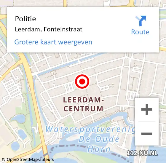 Locatie op kaart van de 112 melding: Politie Leerdam, Fonteinstraat op 2 juli 2022 11:55