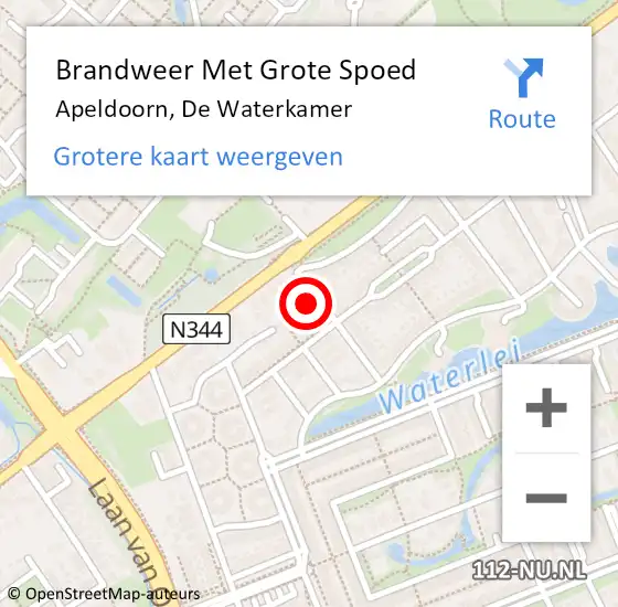 Locatie op kaart van de 112 melding: Brandweer Met Grote Spoed Naar Apeldoorn, De Waterkamer op 22 juli 2014 01:08