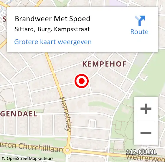 Locatie op kaart van de 112 melding: Brandweer Met Spoed Naar Sittard, Burg. Kampsstraat op 2 juli 2022 12:16