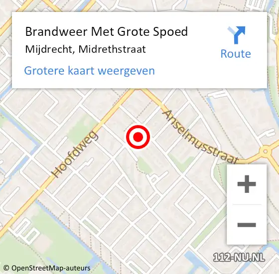 Locatie op kaart van de 112 melding: Brandweer Met Grote Spoed Naar Mijdrecht, Midrethstraat op 2 juli 2022 12:18