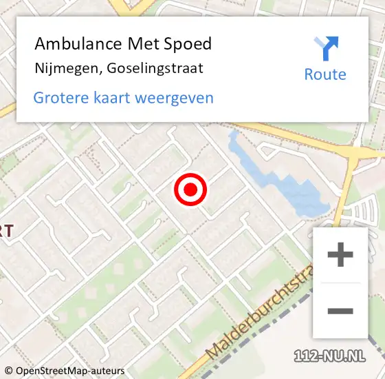 Locatie op kaart van de 112 melding: Ambulance Met Spoed Naar Nijmegen, Goselingstraat op 2 juli 2022 12:56