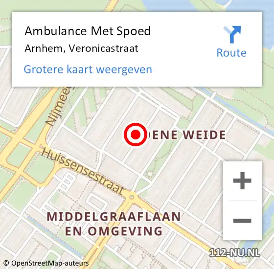 Locatie op kaart van de 112 melding: Ambulance Met Spoed Naar Arnhem, Veronicastraat op 2 juli 2022 13:03