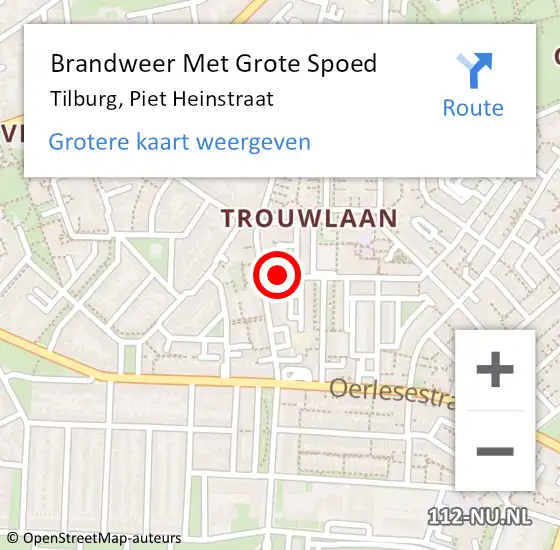 Locatie op kaart van de 112 melding: Brandweer Met Grote Spoed Naar Tilburg, Piet Heinstraat op 2 juli 2022 13:11