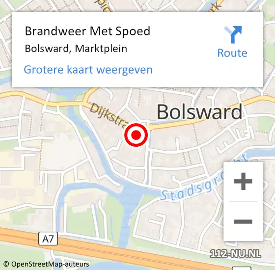 Locatie op kaart van de 112 melding: Brandweer Met Spoed Naar Bolsward, Marktplein op 2 juli 2022 13:18