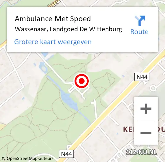 Locatie op kaart van de 112 melding: Ambulance Met Spoed Naar Wassenaar, Landgoed De Wittenburg op 2 juli 2022 13:39