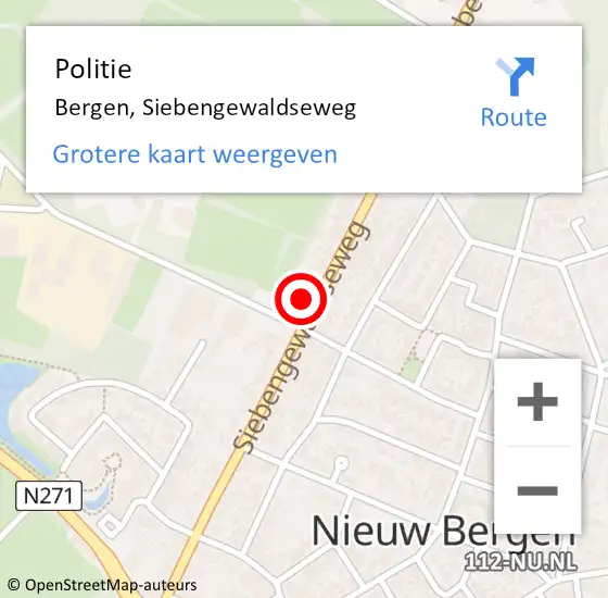 Locatie op kaart van de 112 melding: Politie Bergen, Siebengewaldseweg op 2 juli 2022 13:42