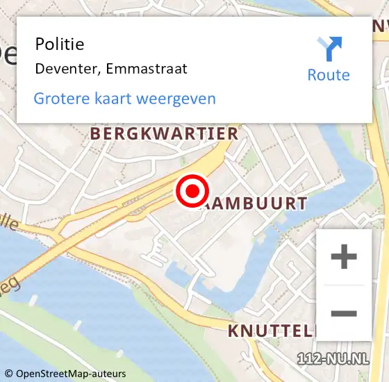 Locatie op kaart van de 112 melding: Politie Deventer, Emmastraat op 2 juli 2022 14:01