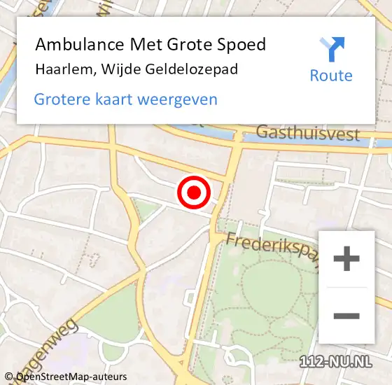 Locatie op kaart van de 112 melding: Ambulance Met Grote Spoed Naar Haarlem, Wijde Geldelozepad op 2 juli 2022 14:11