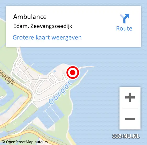 Locatie op kaart van de 112 melding: Ambulance Edam, Zeevangszeedijk op 2 juli 2022 14:43