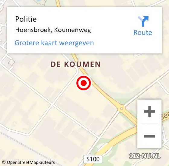 Locatie op kaart van de 112 melding: Politie Hoensbroek, Koumenweg op 2 juli 2022 15:06