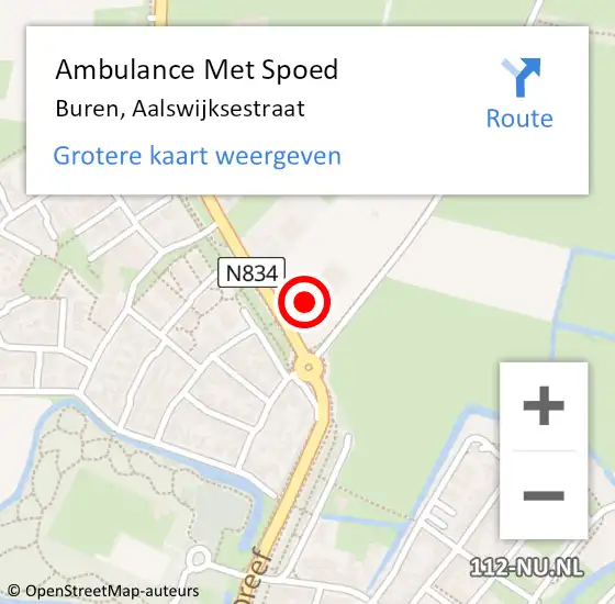 Locatie op kaart van de 112 melding: Ambulance Met Spoed Naar Buren, Aalswijksestraat op 2 juli 2022 15:32