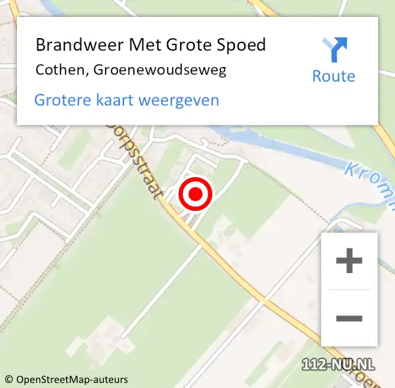 Locatie op kaart van de 112 melding: Brandweer Met Grote Spoed Naar Cothen, Groenewoudseweg op 2 juli 2022 15:34