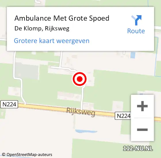 Locatie op kaart van de 112 melding: Ambulance Met Grote Spoed Naar De Klomp, Rijksweg op 2 juli 2022 15:35