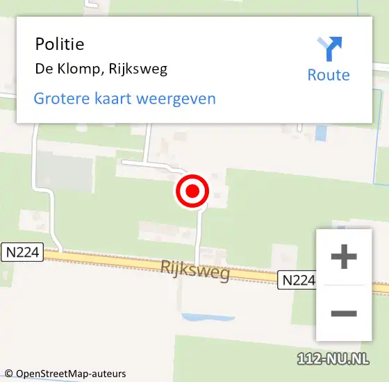 Locatie op kaart van de 112 melding: Politie De Klomp, Rijksweg op 2 juli 2022 15:36