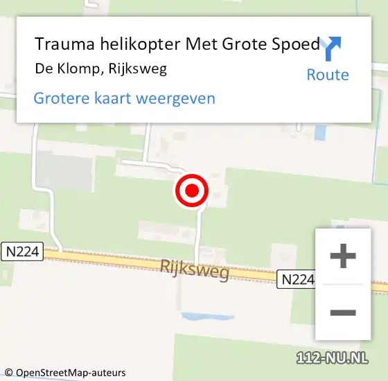 Locatie op kaart van de 112 melding: Trauma helikopter Met Grote Spoed Naar De Klomp, Rijksweg op 2 juli 2022 15:41