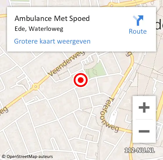 Locatie op kaart van de 112 melding: Ambulance Met Spoed Naar Ede, Waterloweg op 2 juli 2022 15:55