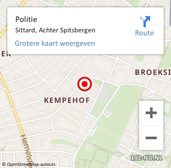 Locatie op kaart van de 112 melding: Politie Sittard, Achter Spitsbergen op 2 juli 2022 16:22