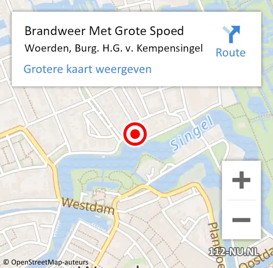 Locatie op kaart van de 112 melding: Brandweer Met Grote Spoed Naar Woerden, Burg. H.G. v. Kempensingel op 2 juli 2022 16:30