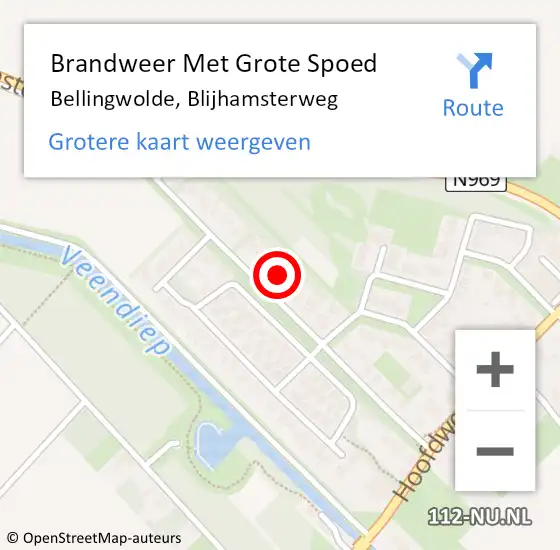 Locatie op kaart van de 112 melding: Brandweer Met Grote Spoed Naar Bellingwolde, Blijhamsterweg op 2 juli 2022 16:32