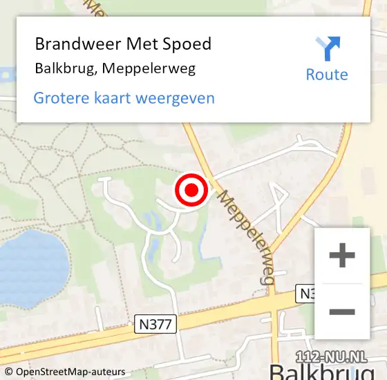 Locatie op kaart van de 112 melding: Brandweer Met Spoed Naar Balkbrug, Meppelerweg op 2 juli 2022 16:35