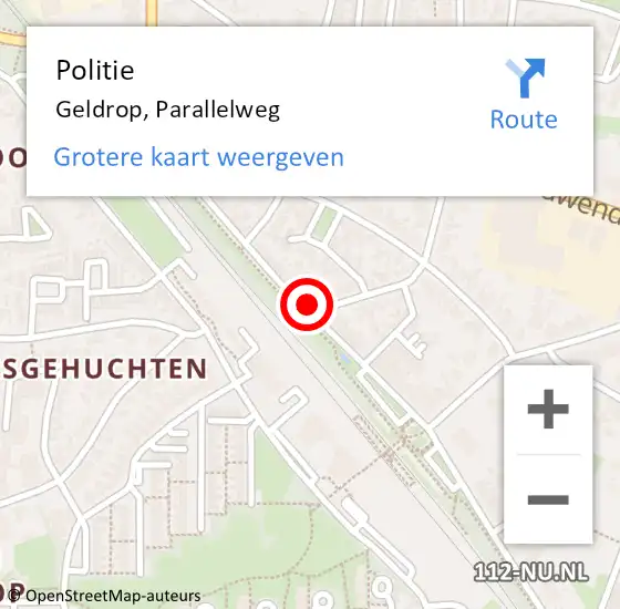 Locatie op kaart van de 112 melding: Politie Geldrop, Parallelweg op 2 juli 2022 16:38