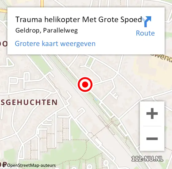 Locatie op kaart van de 112 melding: Trauma helikopter Met Grote Spoed Naar Geldrop, Parallelweg op 2 juli 2022 16:41