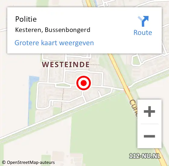 Locatie op kaart van de 112 melding: Politie Kesteren, Bussenbongerd op 2 juli 2022 16:55