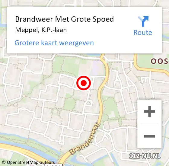 Locatie op kaart van de 112 melding: Brandweer Met Grote Spoed Naar Meppel, K.P.-laan op 2 juli 2022 17:01