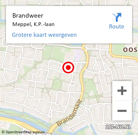 Locatie op kaart van de 112 melding: Brandweer Meppel, K.P.-laan op 2 juli 2022 17:03