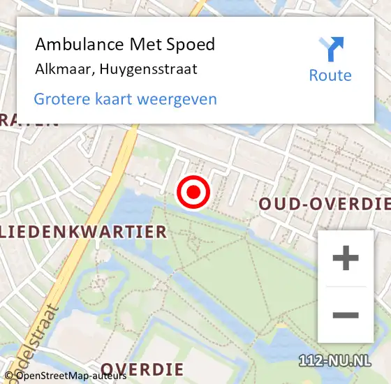 Locatie op kaart van de 112 melding: Ambulance Met Spoed Naar Alkmaar, Huygensstraat op 2 juli 2022 17:19