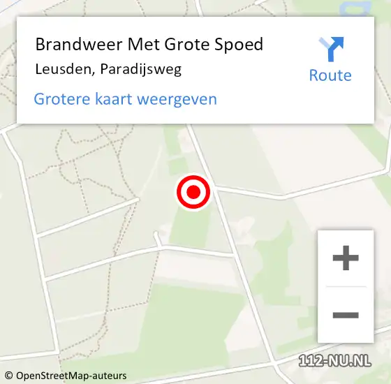 Locatie op kaart van de 112 melding: Brandweer Met Grote Spoed Naar Leusden, Paradijsweg op 2 juli 2022 17:21