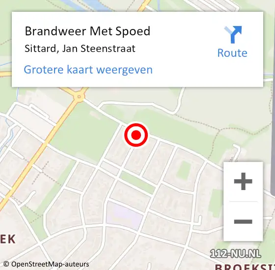 Locatie op kaart van de 112 melding: Brandweer Met Spoed Naar Sittard, Jan Steenstraat op 2 juli 2022 17:24