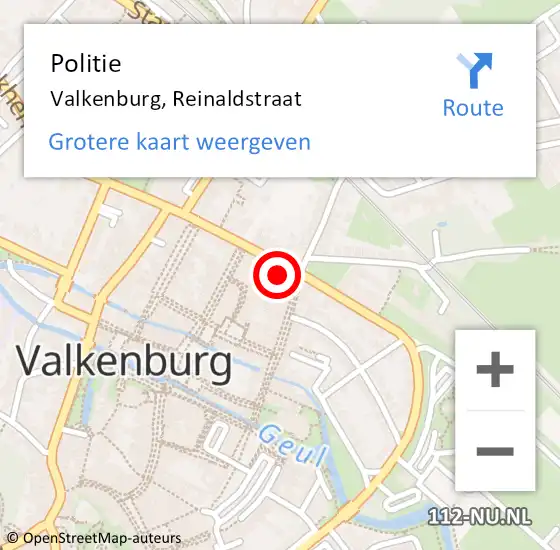 Locatie op kaart van de 112 melding: Politie Valkenburg, Reinaldstraat op 2 juli 2022 17:28