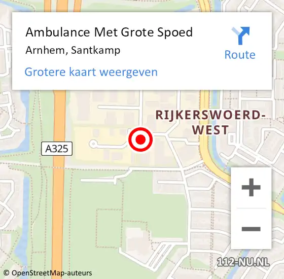 Locatie op kaart van de 112 melding: Ambulance Met Grote Spoed Naar Arnhem, Santkamp op 2 juli 2022 17:34