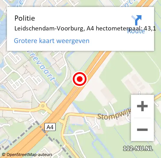 Locatie op kaart van de 112 melding: Politie Leidschendam-Voorburg, A4 hectometerpaal: 43,1 op 2 juli 2022 17:40