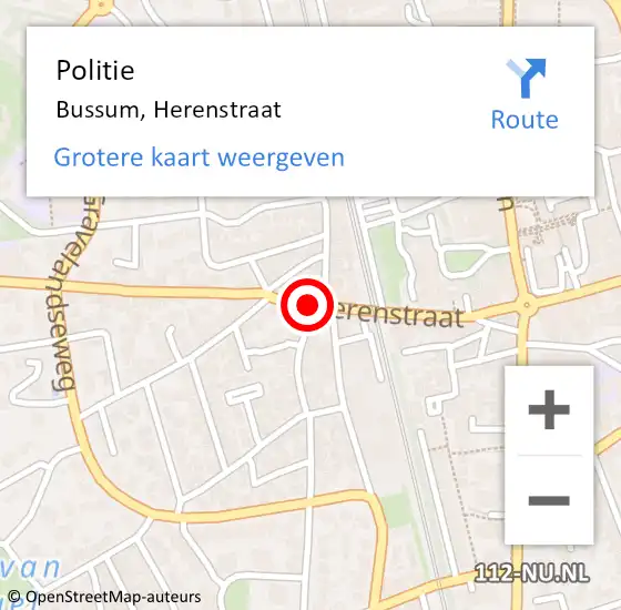 Locatie op kaart van de 112 melding: Politie Bussum, Herenstraat op 2 juli 2022 17:46