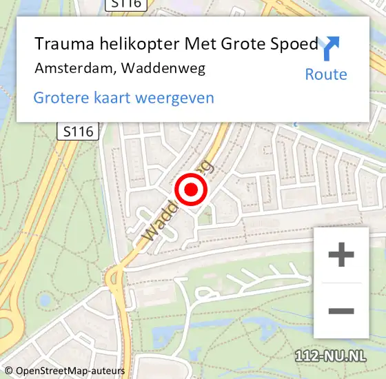 Locatie op kaart van de 112 melding: Trauma helikopter Met Grote Spoed Naar Amsterdam, Waddenweg op 2 juli 2022 18:09