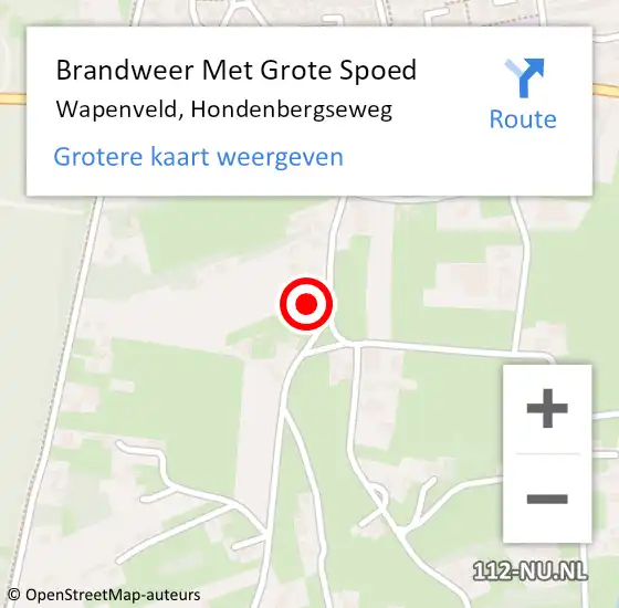 Locatie op kaart van de 112 melding: Brandweer Met Grote Spoed Naar Wapenveld, Hondenbergseweg op 2 juli 2022 18:39