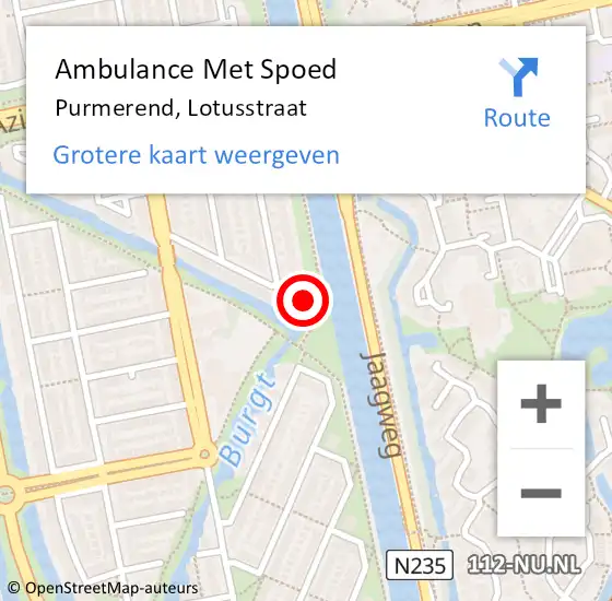 Locatie op kaart van de 112 melding: Ambulance Met Spoed Naar Purmerend, Lotusstraat op 2 juli 2022 18:53