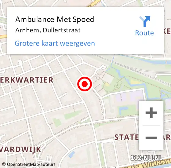 Locatie op kaart van de 112 melding: Ambulance Met Spoed Naar Arnhem, Dullertstraat op 2 juli 2022 19:03