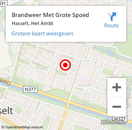 Locatie op kaart van de 112 melding: Brandweer Met Grote Spoed Naar Hasselt, Het Ambt op 2 juli 2022 19:04