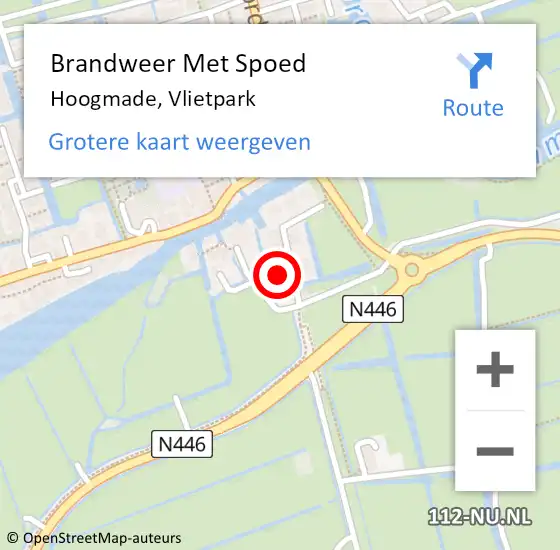 Locatie op kaart van de 112 melding: Brandweer Met Spoed Naar Hoogmade, Vlietpark op 2 juli 2022 19:30
