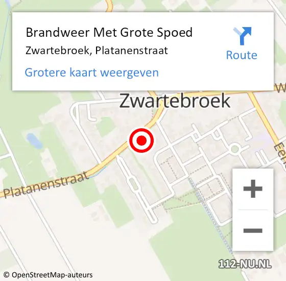 Locatie op kaart van de 112 melding: Brandweer Met Grote Spoed Naar Zwartebroek, Platanenstraat op 2 juli 2022 19:36