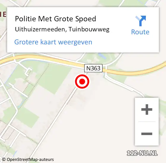 Locatie op kaart van de 112 melding: Politie Met Grote Spoed Naar Uithuizermeeden, Tuinbouwweg op 2 juli 2022 19:47