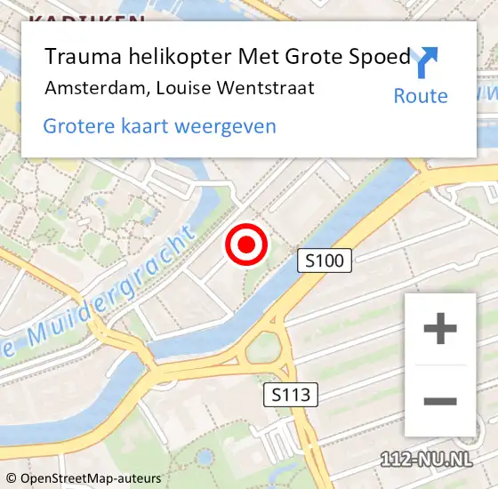 Locatie op kaart van de 112 melding: Trauma helikopter Met Grote Spoed Naar Amsterdam, Louise Wentstraat op 2 juli 2022 20:03